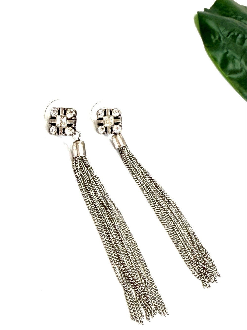 Leslie Danzis Crystal Tassel Drop Earrings Silver | NWT